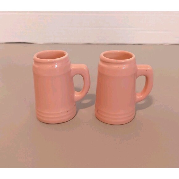 Vtg Mini Beer Stein Set Of 4 Pink & Dark Blue Ceramic Mug Shot Glasses Unmarked - Picture 8 of 16